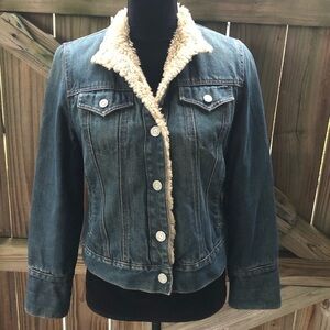 Vintage Y2K Gap Sherpa Lined Classic Denim Blue Jean Jacket Buttons Up Size XS